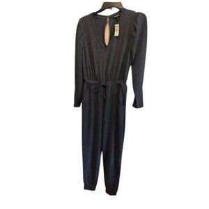 🆕 EXPRESS SZ SMALL Drawstring Jogger Jumpsuit Dark Gray Heather V-Neck